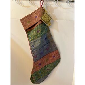 India Sari Fabric Christmas stocking 20"x7.5”